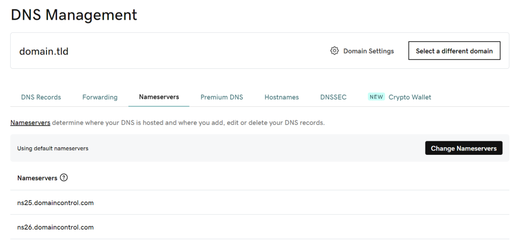 GoDaddy DNS Management Change Nameservers option