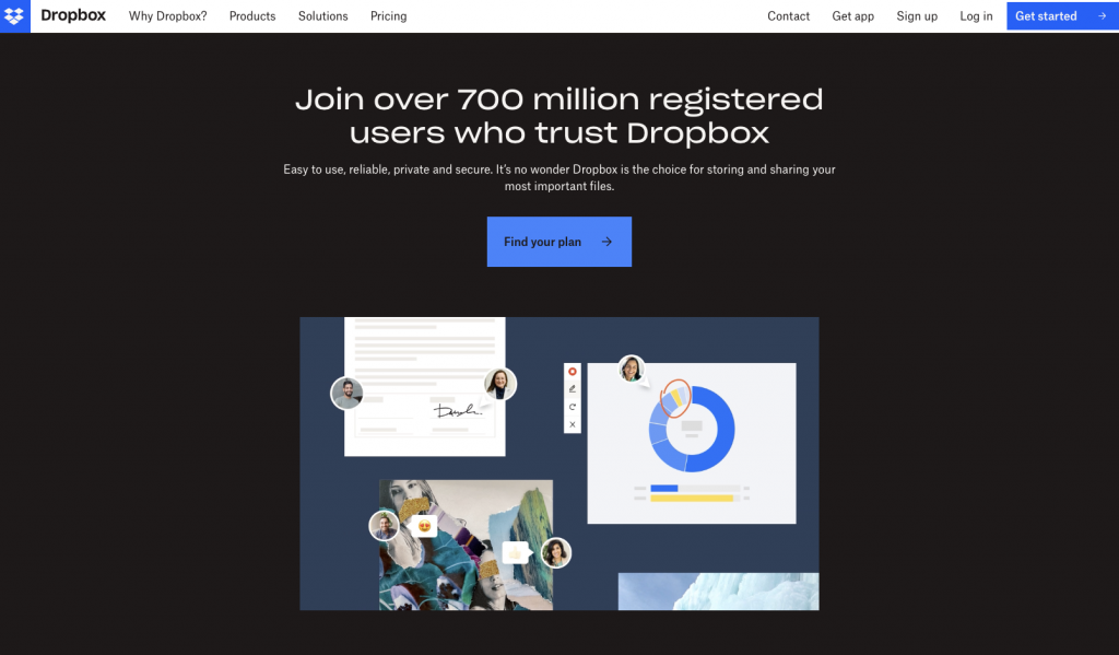 Dropbox landing page