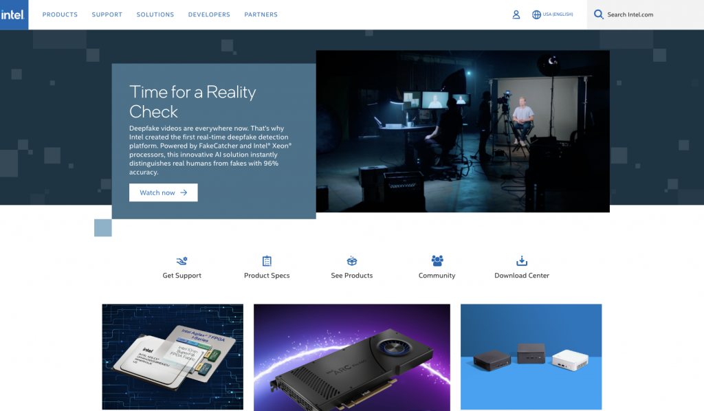 Intel landing page