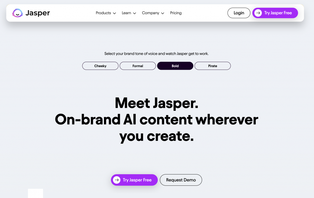 JasperAI landing page