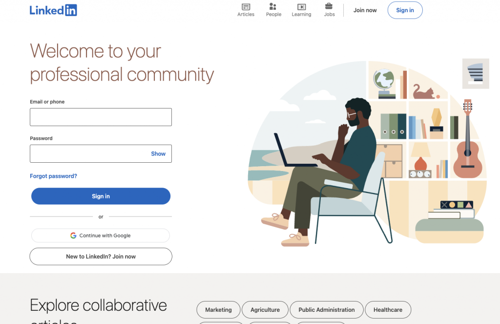 LinkedIn landing page