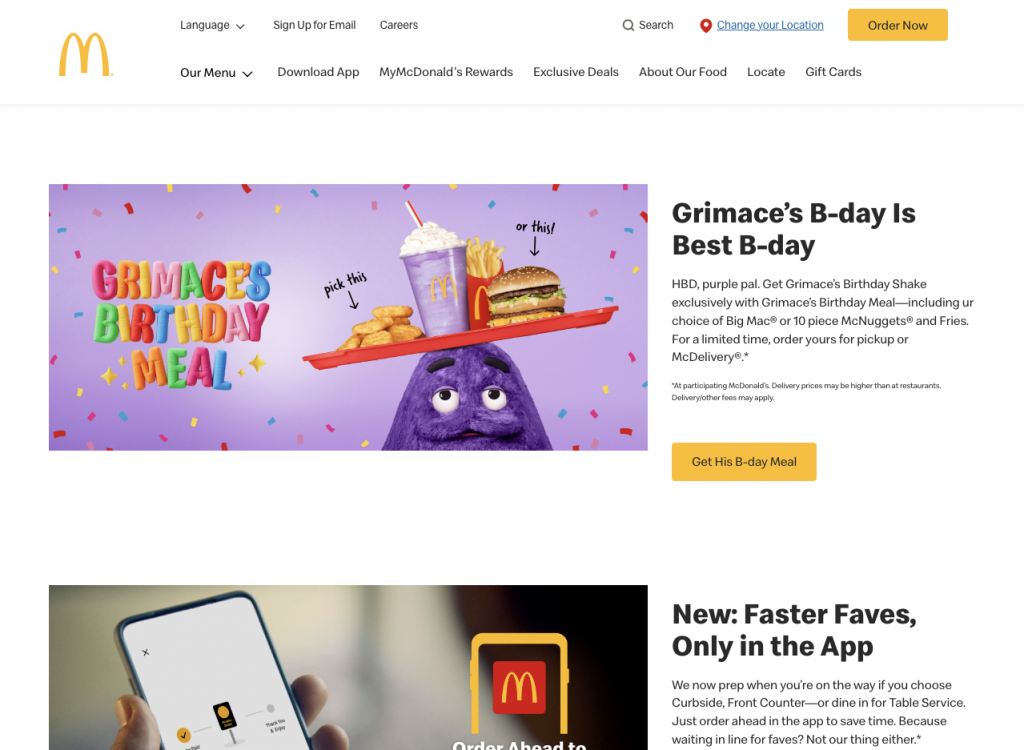 McDonalds landing page