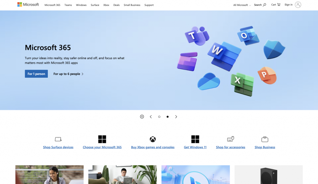 Microsoft landing page