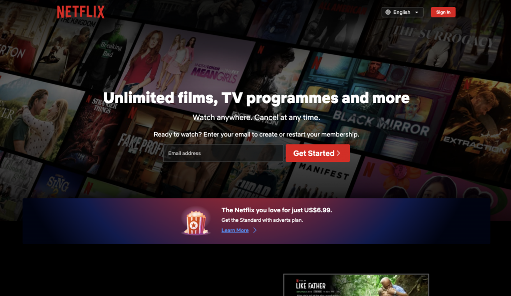 Netflix landing page