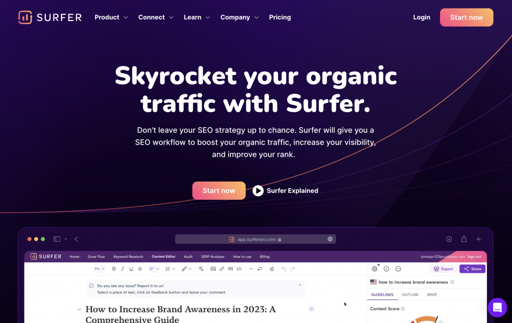 SurferSEO landing page