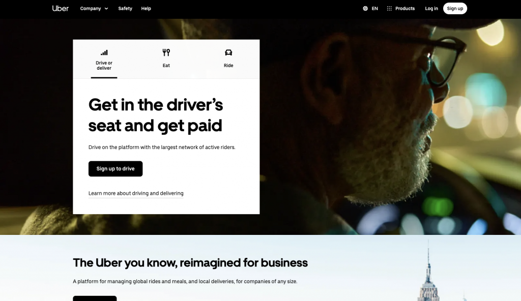 Uber landing page