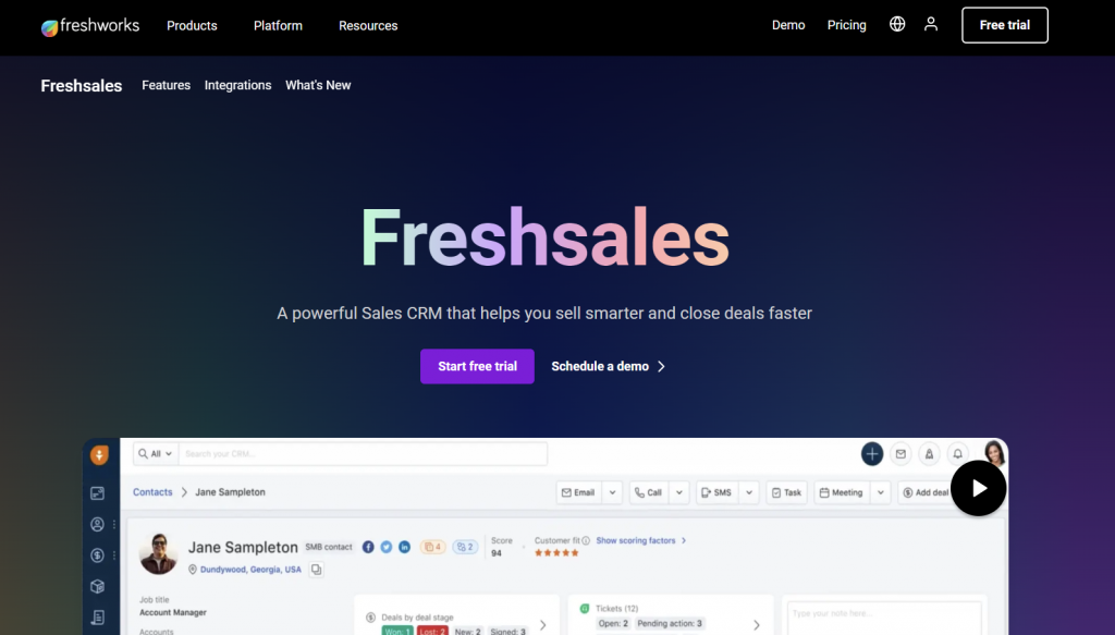 Freshsales' landing page