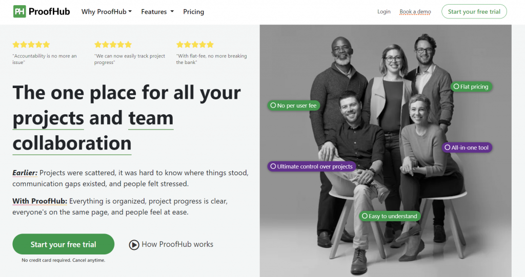 ProofHub's landing page