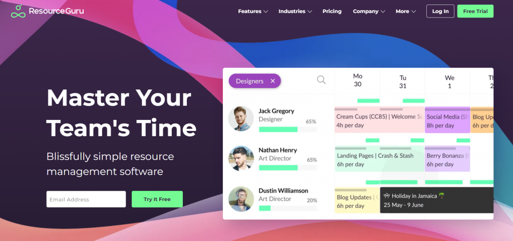 Resource Guru's landing page