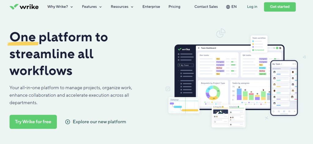 Wrike's landing page