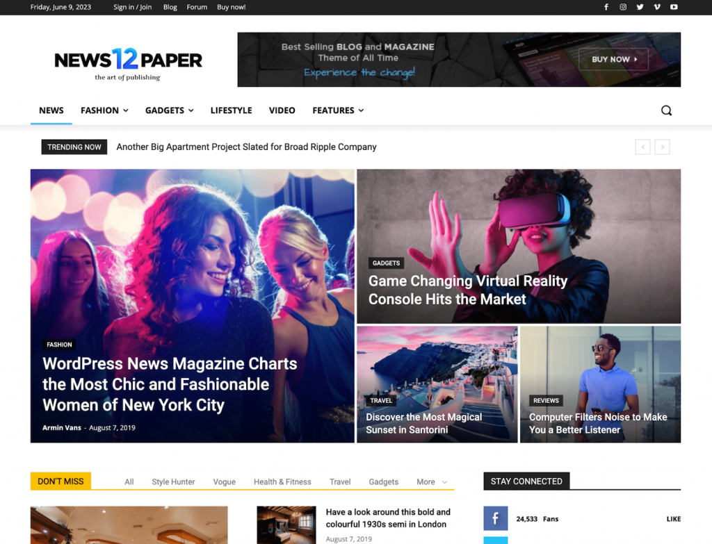 Newspaper homepage