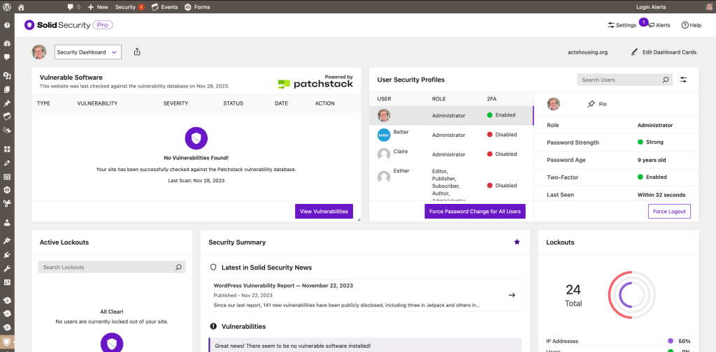 Solid security dashboard