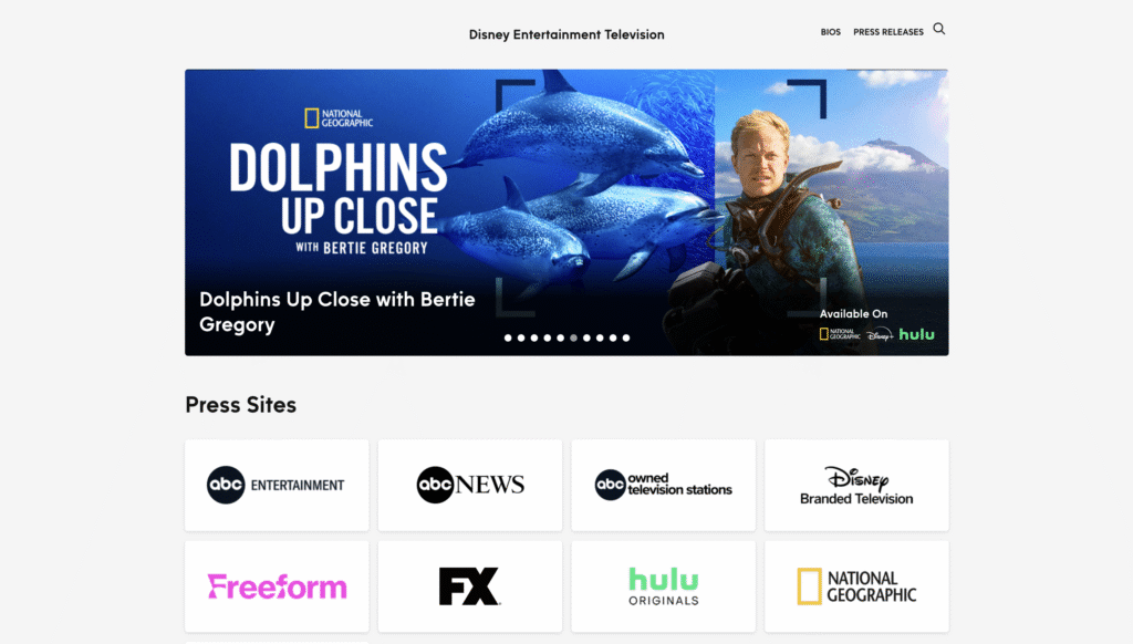 Disney General Entertainment Press website homepage