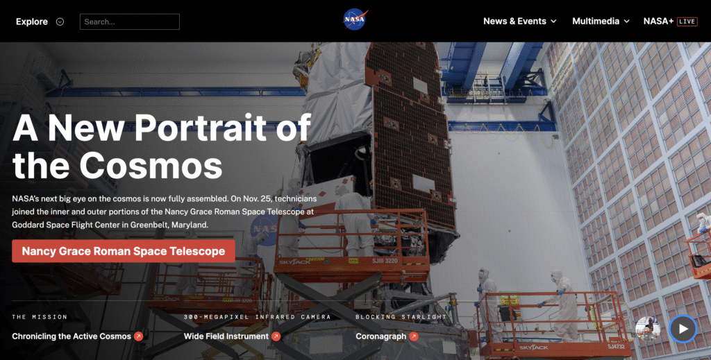 NASA's website homepage