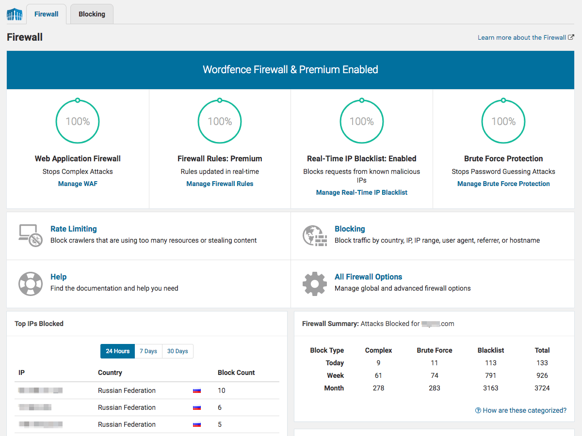 Wordfence Security inteface
