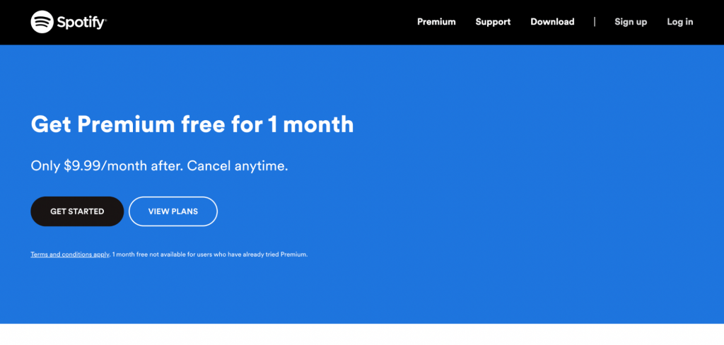 Spotify landing page