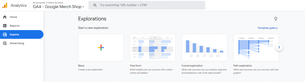 Google Analytics 4's Explorations page