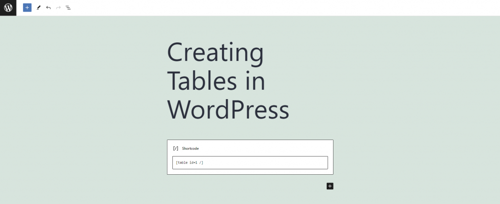 Embedding the table on a page or post using the shortcode block.