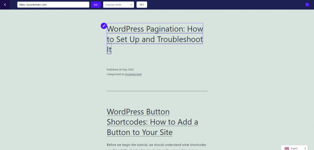 Making manual translations in WordPress using Weglot's visual editor.