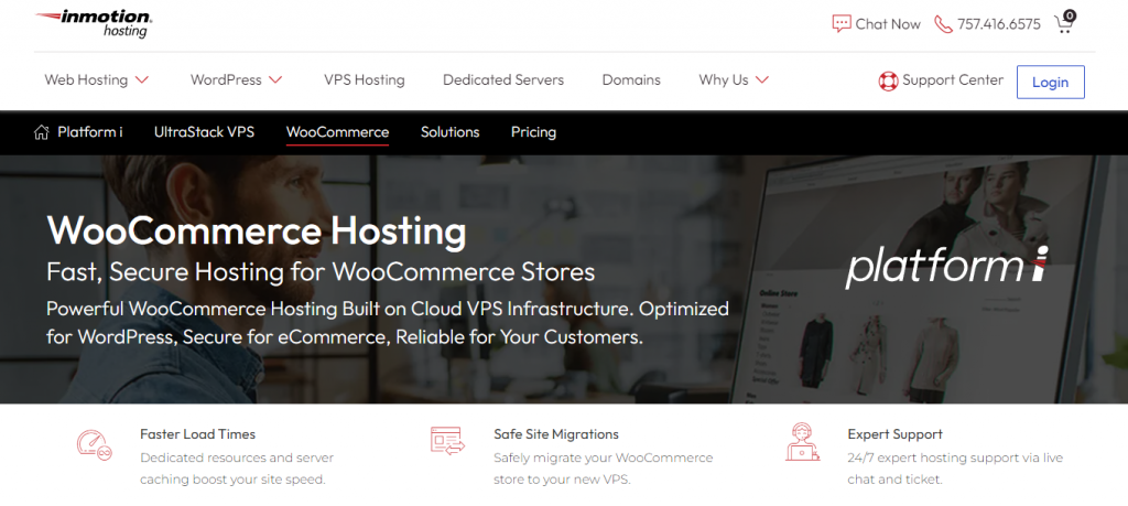 InMotion Hosting's WooCommerce hosting homepage