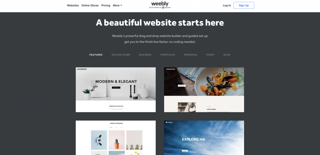 Weebly homepage