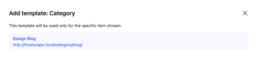 Selecting the specific category for the new template