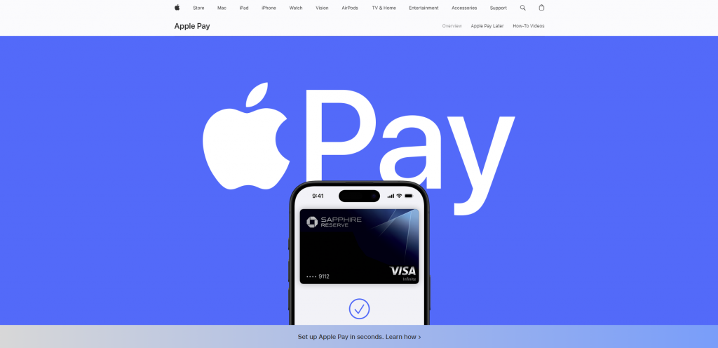 The homepage of Apple Pay payment system
