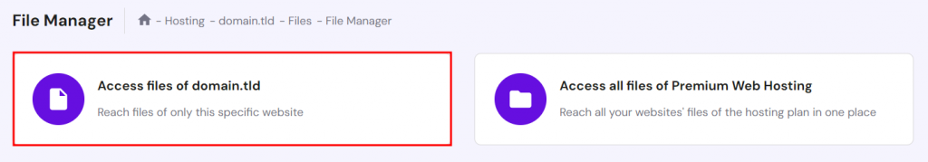 Accessing files of a specific website in hPanel using File Manager