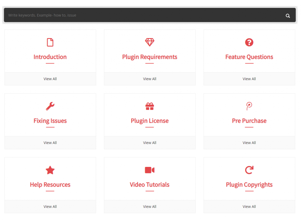 The grid layout on BWL Knowledge Base Manager