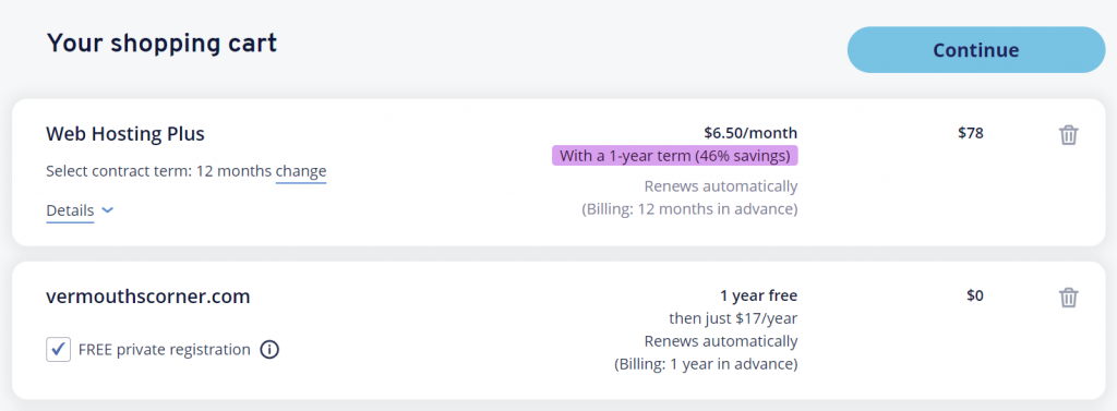 Pricing simulation for IONOS hosting purchase