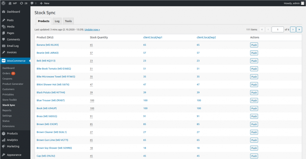 Stock Sync for WooCommerce dashboard