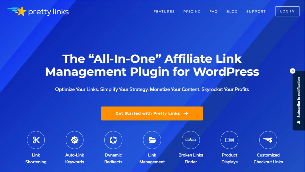 The Pretty Links website landing page