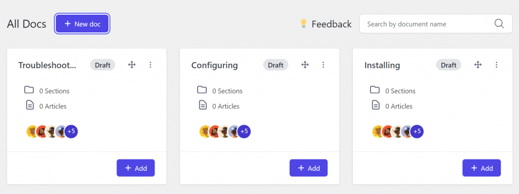 The grid KB documents management interface on weDocs