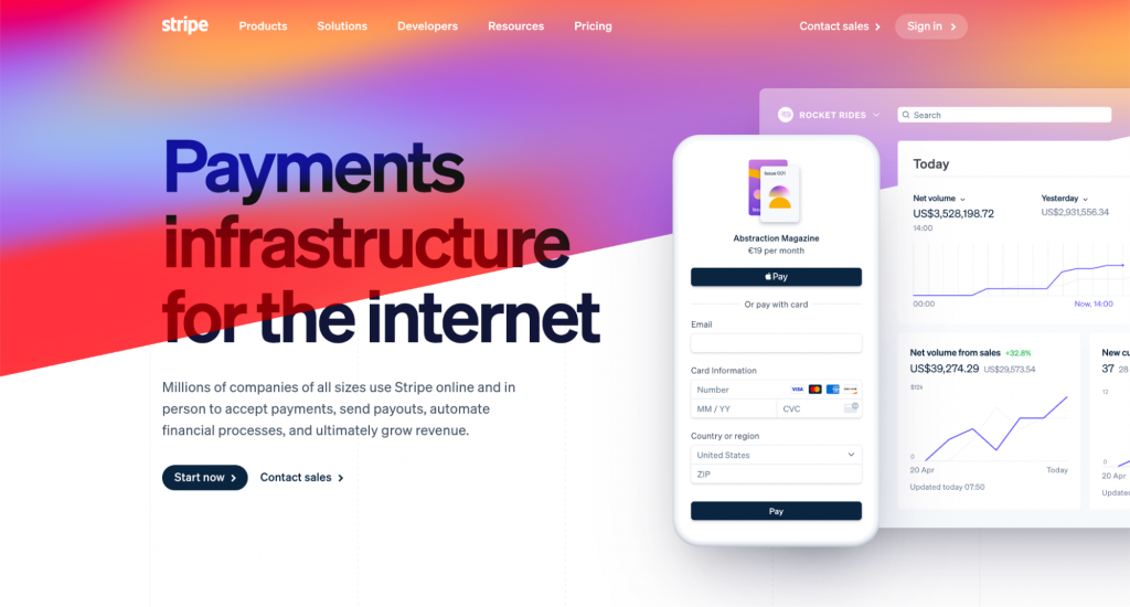 Stripe landing page