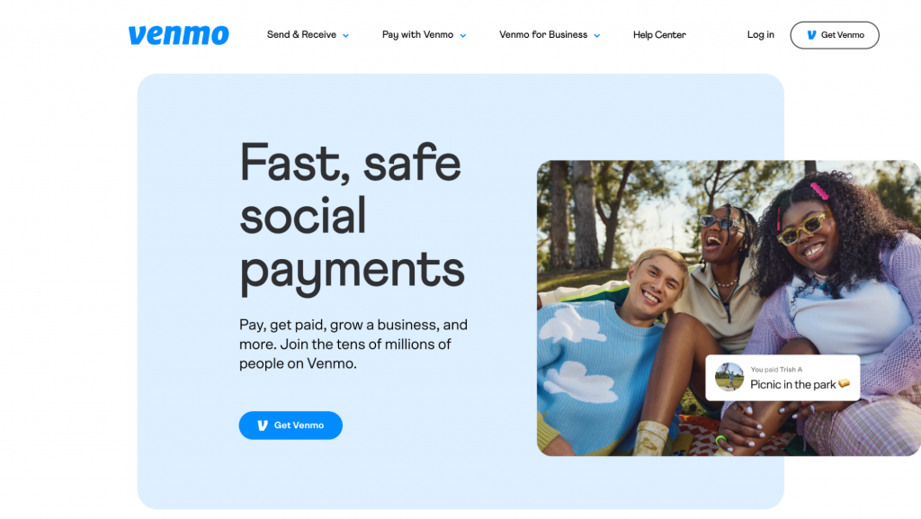 Venmo landing page