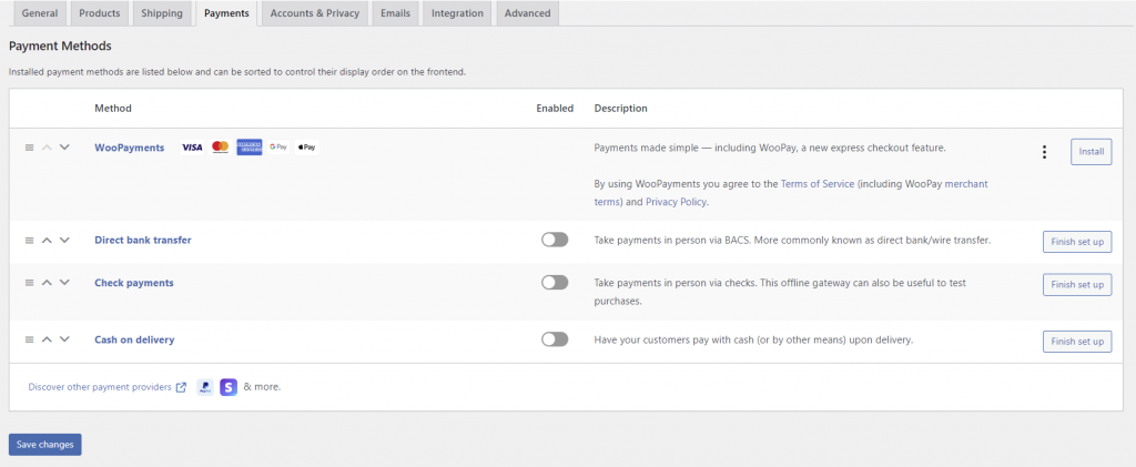 WooCommerce payment methods