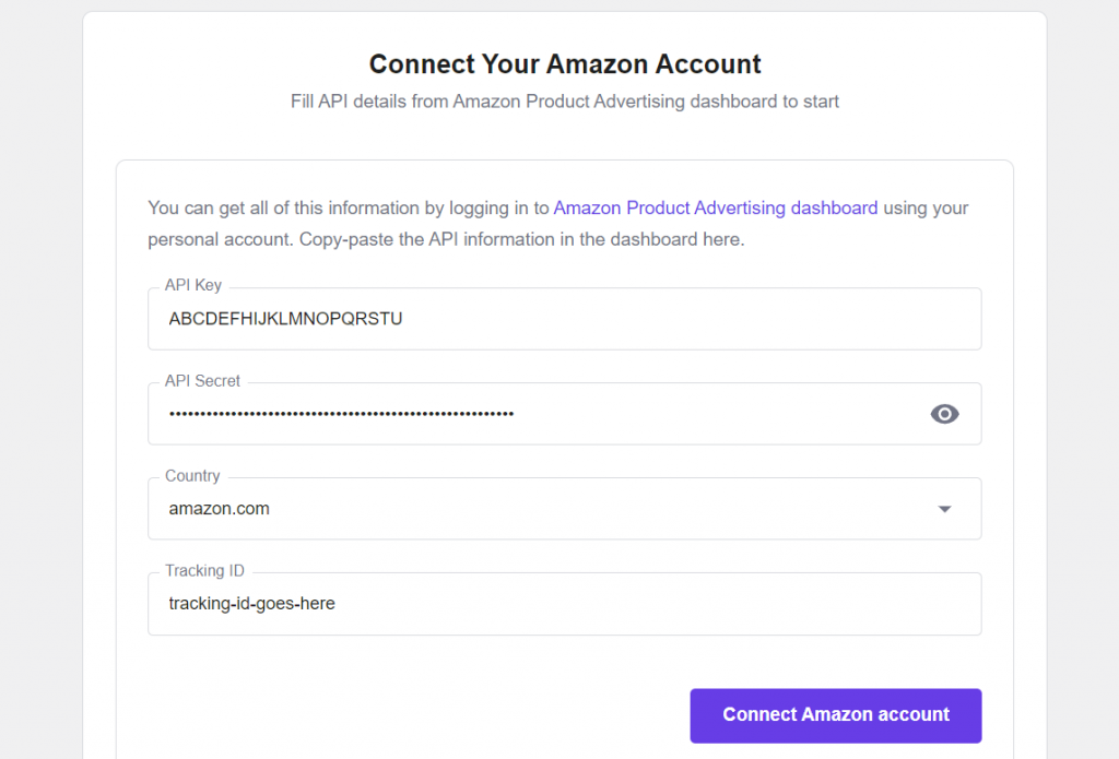 Hostinger Amazon Affiliate account connection configuration menu