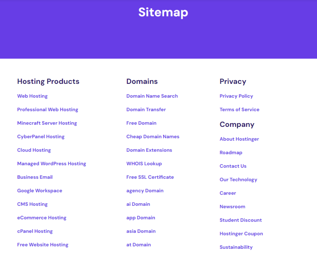 Hostinger HTML sitemap