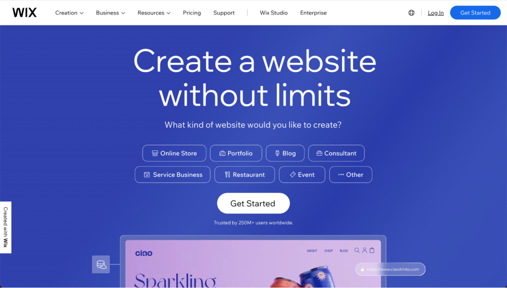 Wix landing page