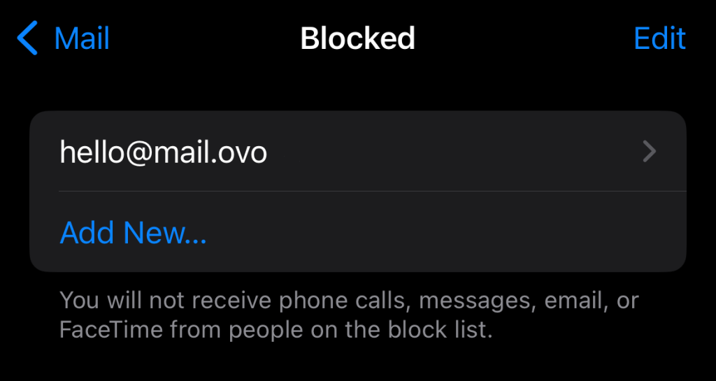 Mail block list in iOS