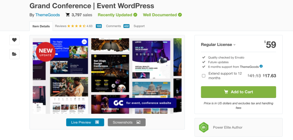 Grand Conference theme listing on ThemeForest