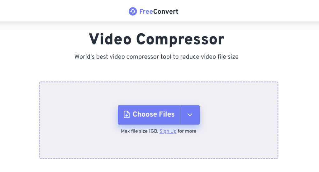 FreeConvert's video compressor user interface