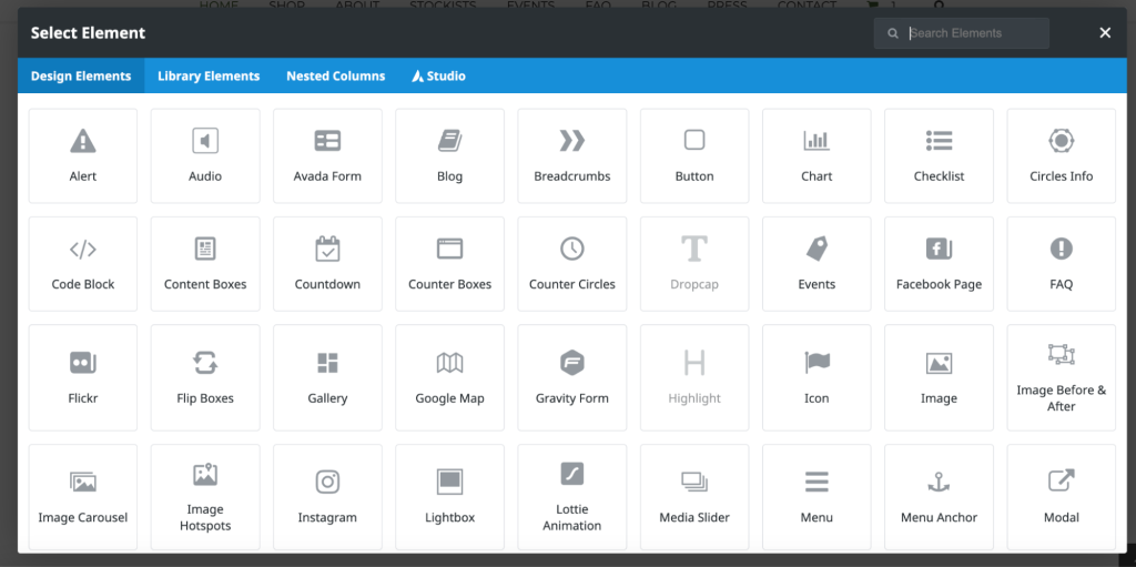 A grid of Fusion Builder elements
