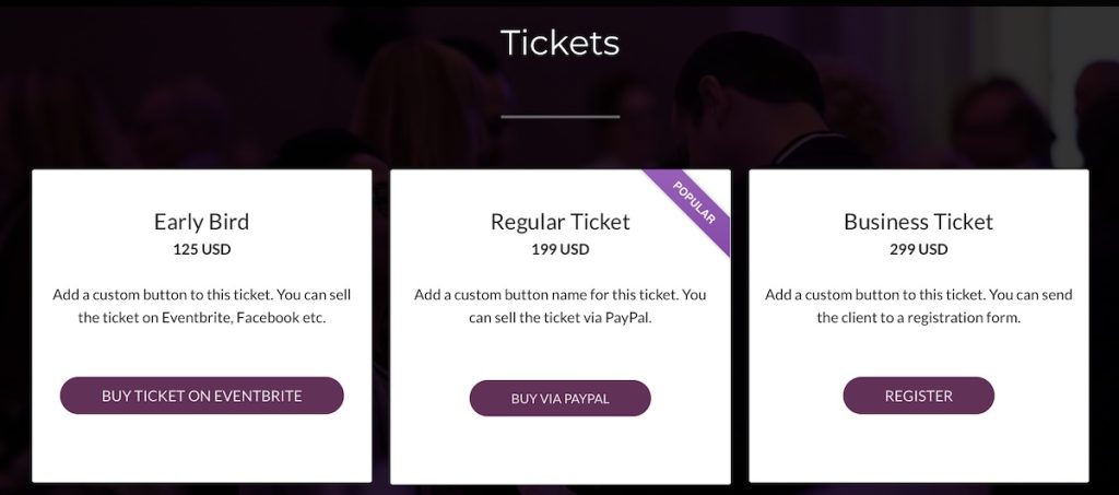 Grid of ticket options