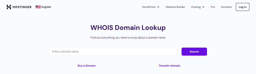 the WHOIS Domain Lookup tool on Hostinger