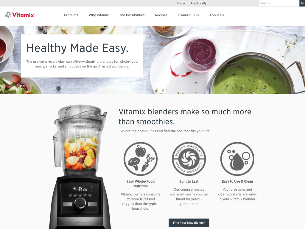 Vitamix official store's homepage