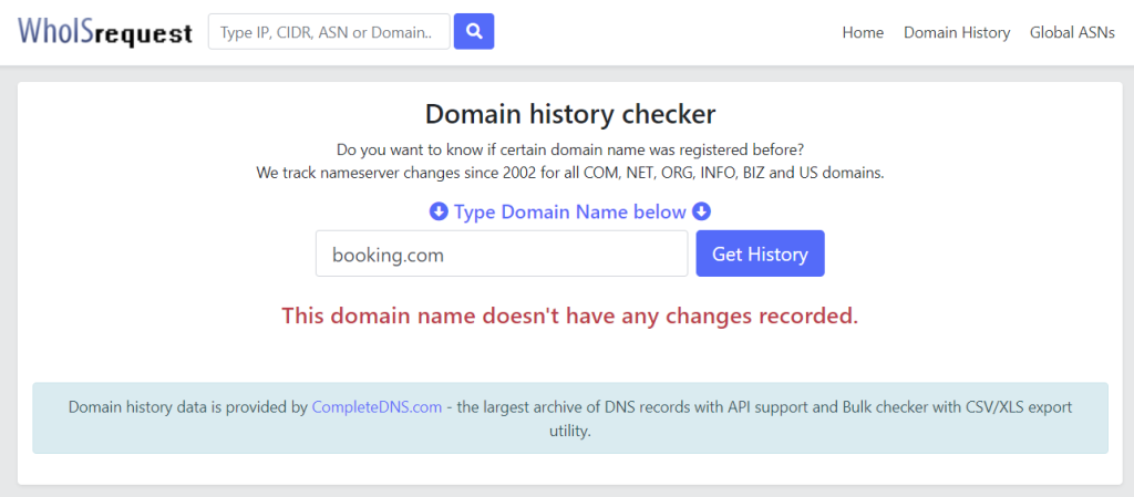 Checking domain history using WhoISrequest