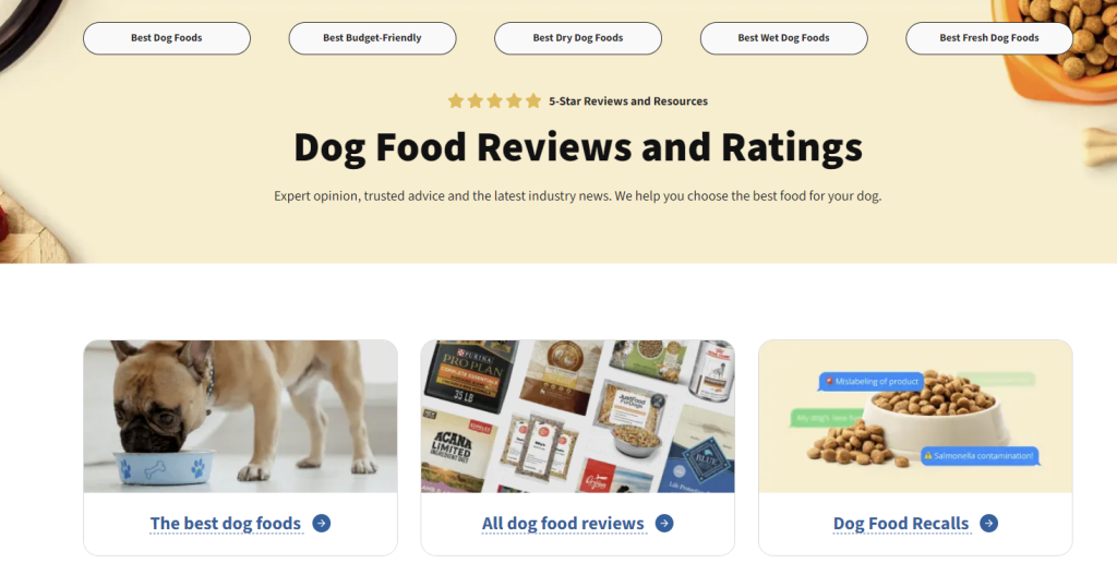 The homepage of Dog Food Advisor