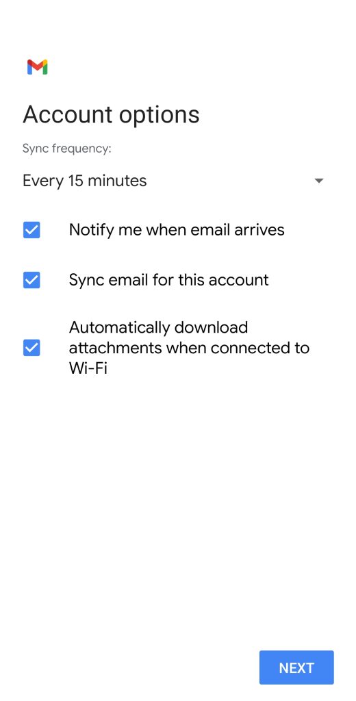 The email account options on Gmail