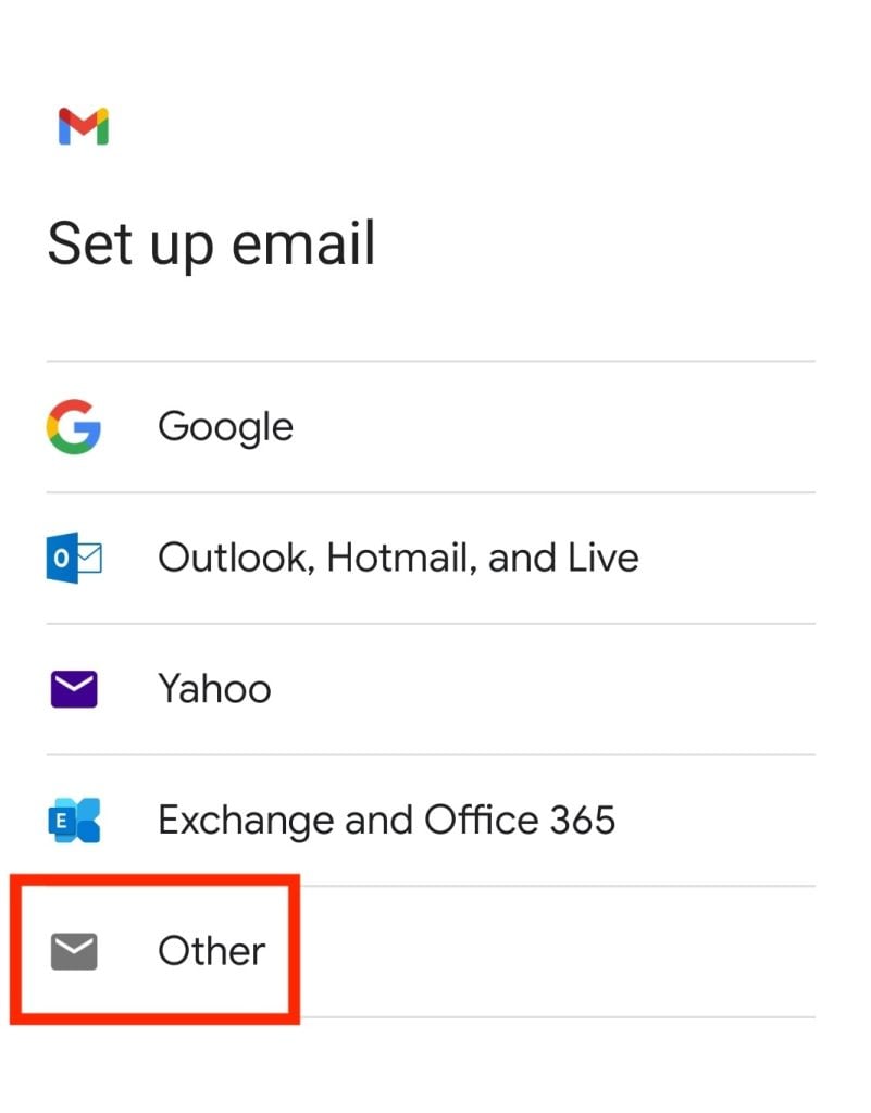 The Other option on Gmail to set up a Hostinger email account